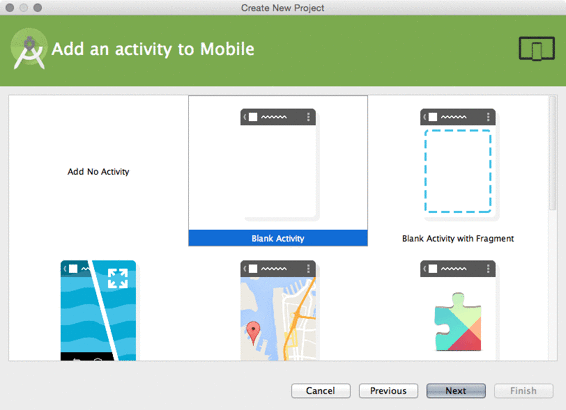 Choosing a type of Activity