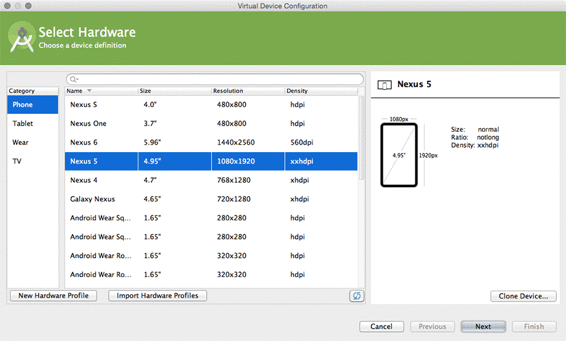 Choosing a virtual device